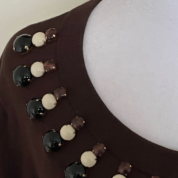 🍁ON SALE🍂KATE SPADE ‘RIO’ NWOT AUTHENTIC EMBELLISHED BROWN CARDIGAN SWEATER - Picture 3 of 10
